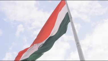 Time-lapse of India flag flying high at Connaught Place with pride in sky, India flag fluttering on Independence Day and Republic Day of India, Waving Indian flag, India flag time lapse