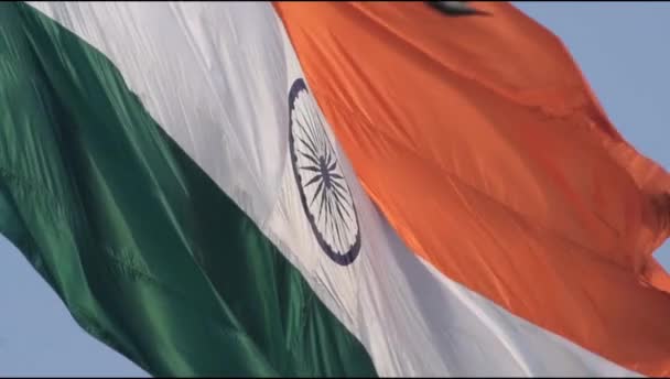 Slow Motion India Flag Flying High Connaught Place Pride Blue — 图库视频影像