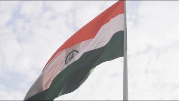 Повільне Просування Індійського Прапора Високо Коннот Плейс Гордістю Блакитному Небі — стокове відео