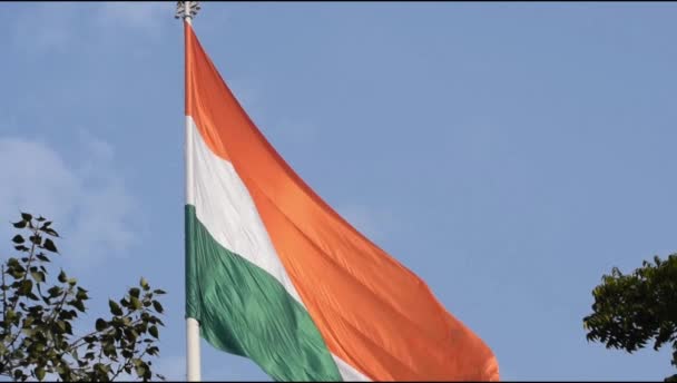 Slow Motion India Flag Flying High Connaught Place Pride Blue — Stock video