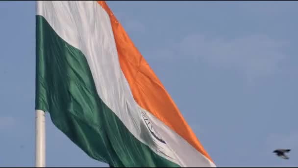 India Flag Flying High Connaught Place Pride Blue Sky India — Stok Video
