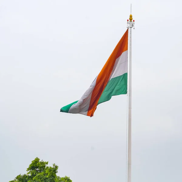 India Flag Flying High Connaught Place Pride Blue Sky India — Stock fotografie