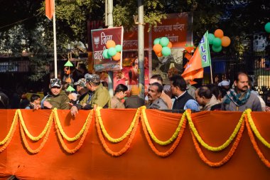 New Delhi, India - January 16 2023 - Thousands of people collected during Prime Minister Narendra Modi BJP road show, people during PM Modi big election rally in the capital