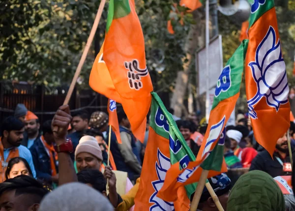 stock image New Delhi, India - January 16 2023 - Thousands of people collected during Prime Minister Narendra Modi BJP road show, people during PM Modi big election rally in the capital