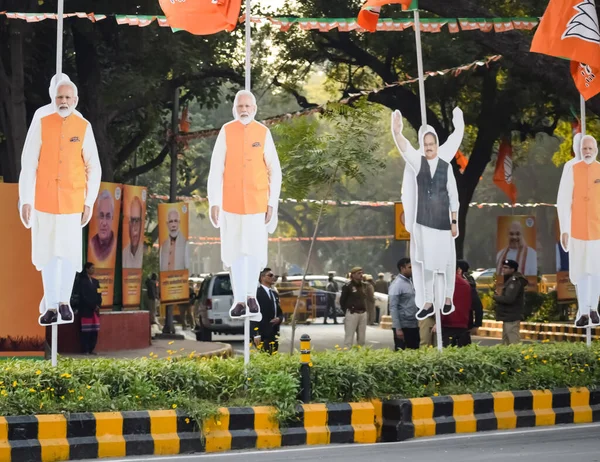 stock image New Delhi, India - January 16 2023 - Prime Minister Narendra Modi cut out during BJP road show, the statue of PM Modi while attending a big election rally in the capital