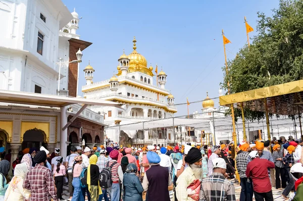 Amritsar, Hindistan - 26 Şubat 2023 - Amritsar, Punjab, Punjab 'daki Altın Tapınak' taki (Harmandir Sahib) tanımlanamayan dindarlar,