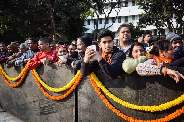 stock image New Delhi, India - January 16 2023 - Thousands of people collected during Prime Minister Narendra Modi BJP road show, people during PM Modi big election rally in the capital