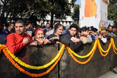 New Delhi, India - January 16 2023 - Thousands of people collected during Prime Minister Narendra Modi BJP road show, people during PM Modi big election rally in the capital