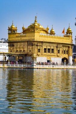 Amritsar, Punjab, Hindistan 'daki Altın Tapınağın (Harmandir Sahib) güzel manzarası, ünlü Hintli sih simgesi, Altın Tapınak, Amritsar, Hindistan' daki Sihlerin ana mabedi