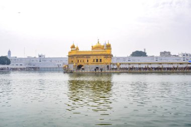 Amritsar, Punjab, Hindistan 'daki Altın Tapınağın (Harmandir Sahib) güzel manzarası, ünlü Hintli sih simgesi, Altın Tapınak, Amritsar, Hindistan' daki Sihlerin ana mabedi