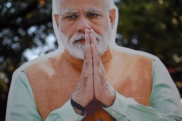 stock image New Delhi, India - January 16 2023 - Prime Minister Narendra Modi cut out during BJP road show, the statue of PM Modi while attending a big election rally in the capital