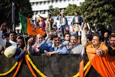 New Delhi, India - January 16 2023 - Thousands of people collected during Prime Minister Narendra Modi BJP road show, people during PM Modi big election rally in the capital