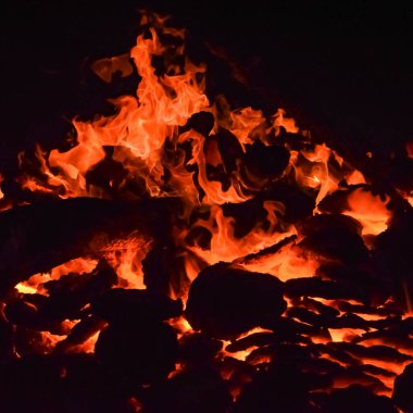 Siyah arka planda alevler, alev alev dokusu arka planda, çok güzel, ateş yanıyor, ateş odun ve inek gübresi ateşiyle yanıyor.