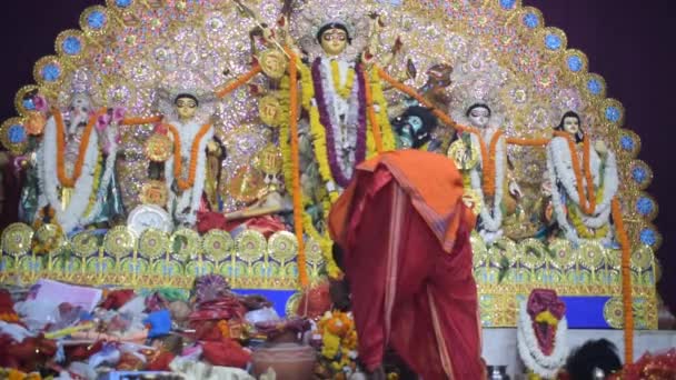 Delhi India October 2022 Devotees Performing Spiritual Dance Front Durga — Stock Video
