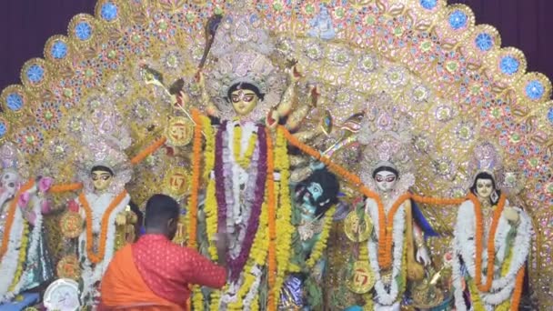 Дели Индия Октября 2022 Преданные Исполняют Духовный Танец Перед Дурга — стоковое видео
