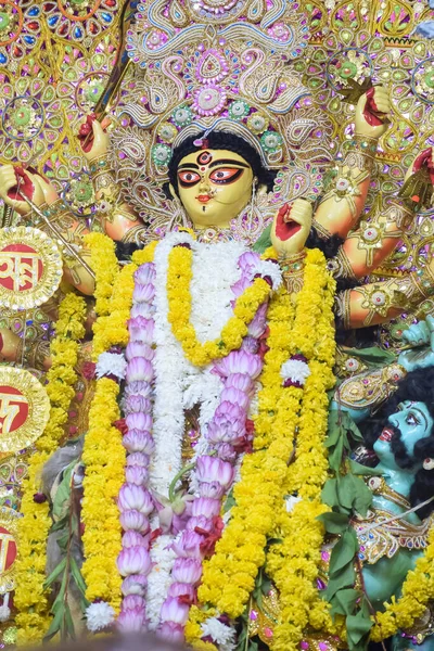 Goddess Durga Traditional Look Close View South Kolkata Durga Puja —  Fotos de Stock