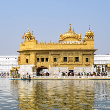 Amritsar, Punjab, Hindistan 'daki Altın Tapınağın (Harmandir Sahib) güzel manzarası, ünlü Hintli sih simgesi, Altın Tapınak, Amritsar, Hindistan' daki Sihlerin ana mabedi