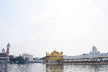 Amritsar, Punjab, Hindistan 'daki Altın Tapınağın (Harmandir Sahib) güzel manzarası, ünlü Hintli sih simgesi, Altın Tapınak, Amritsar, Hindistan' daki Sihlerin ana mabedi