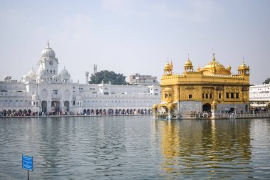 Amritsar, Punjab, Hindistan 'daki Altın Tapınağın (Harmandir Sahib) güzel manzarası, ünlü Hintli sih simgesi, Altın Tapınak, Amritsar, Hindistan' daki Sihlerin ana mabedi