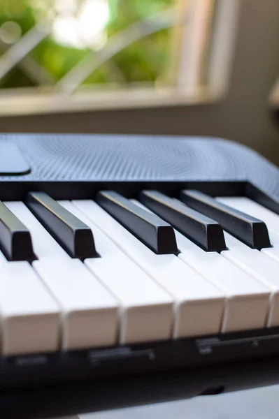 Gros Plan Sur Les Touches Piano Piano Touches Noir Blanc — Photo