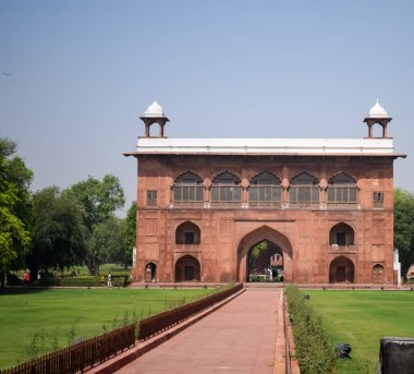 Lal Qila 'nın mimari detayları - Eski Delhi, Hindistan' daki Kızıl Kale, Delhi 'deki ünlü Hint şehirleri