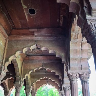 Lal Qila 'nın mimari detayları - Eski Delhi, Hindistan' daki Kızıl Kale, Delhi 'deki ünlü Hint şehirleri