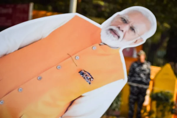 stock image New Delhi, India - January 16 2023 - Prime Minister Narendra Modi cut out during BJP road show, the statue of PM Modi while attending a big election rally in the capital