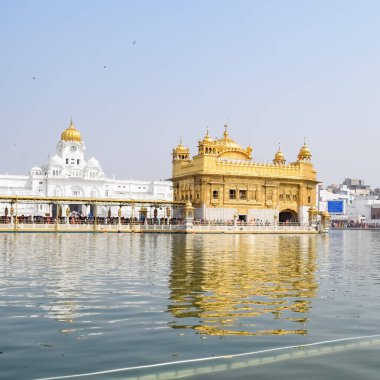 Amritsar, Punjab, Hindistan 'daki Altın Tapınağın (Harmandir Sahib) güzel manzarası, ünlü Hintli sih simgesi, Altın Tapınak, Amritsar, Hindistan' daki Sihlerin ana mabedi