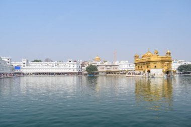 Amritsar, Punjab, Hindistan 'daki Altın Tapınağın (Harmandir Sahib) güzel manzarası, ünlü Hintli sih simgesi, Altın Tapınak, Amritsar, Hindistan' daki Sihlerin ana mabedi