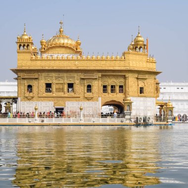 Amritsar, Punjab, Hindistan 'daki Altın Tapınağın (Harmandir Sahib) güzel manzarası, ünlü Hintli sih simgesi, Altın Tapınak, Amritsar, Hindistan' daki Sihlerin ana mabedi