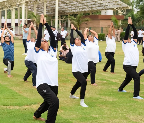 New Delhi India June 2023 Group Yoga Exercise Session People — Stock Photo, Image