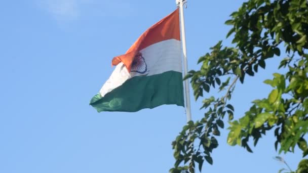 India Flag Flying High Connaught Place Pride Blue Sky India — 비디오