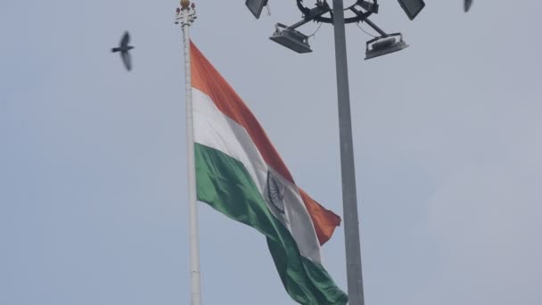 India Flag Flying High Connaught Place Pride Blue Sky India — Vídeo de stock