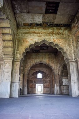 Lal Qila 'nın mimari detayları - Eski Delhi, Hindistan' daki Kızıl Kale, Delhi 'deki ünlü Hint şehirleri