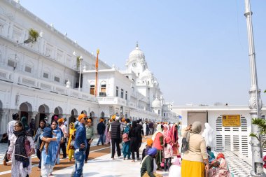 Amritsar, Hindistan - 26 Şubat 2023 - Amritsar, Punjab, Punjab 'daki Altın Tapınak' taki (Harmandir Sahib) tanımlanamayan dindarlar,