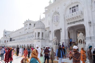 Amritsar, Hindistan - 26 Şubat 2023 - Amritsar, Punjab, Punjab 'daki Altın Tapınak' taki (Harmandir Sahib) tanımlanamayan dindarlar,