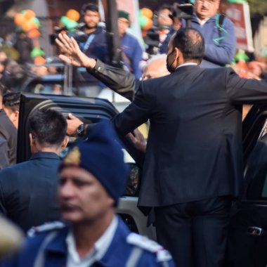 New Delhi, India - January 16 2023 - Thousands of people collected during Prime Minister Narendra Modi BJP road show, people during PM Modi big election rally in the capital