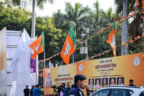 stock image New Delhi, India - January 16 2023 - Thousands of people collected during Prime Minister Narendra Modi BJP road show, people during PM Modi big election rally in the capital