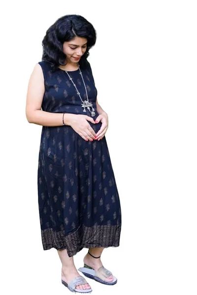 Gravid Indisk Dam Poser För Graviditetsfotografering Och Händer Magen Med — Stockfoto