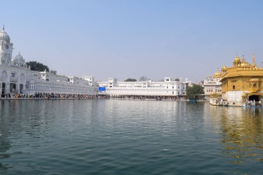 Amritsar, Punjab, Hindistan 'daki Altın Tapınağın (Harmandir Sahib) güzel manzarası, ünlü Hintli sih simgesi, Altın Tapınak, Amritsar, Hindistan' daki Sihlerin ana mabedi