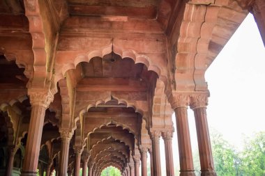Lal Qila 'nın mimari detayları - Eski Delhi, Hindistan' daki Kızıl Kale, Delhi 'deki ünlü Hint şehirleri