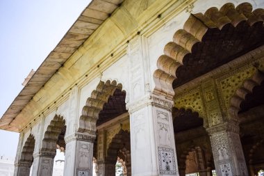 Lal Qila 'nın mimari detayları - Eski Delhi, Hindistan' daki Kızıl Kale, Delhi 'deki ünlü Hint şehirleri