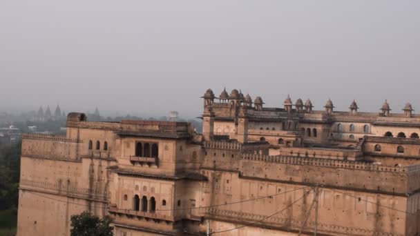 Piękny Widok Orchha Palace Fort Raja Mahal Chaturbhuj Świątyni Jahangir — Wideo stockowe