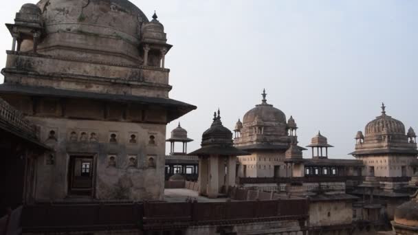 Gyönyörű Kilátás Nyílik Orchha Palace Fort Raja Mahal Chaturbhuj Templom — Stock videók