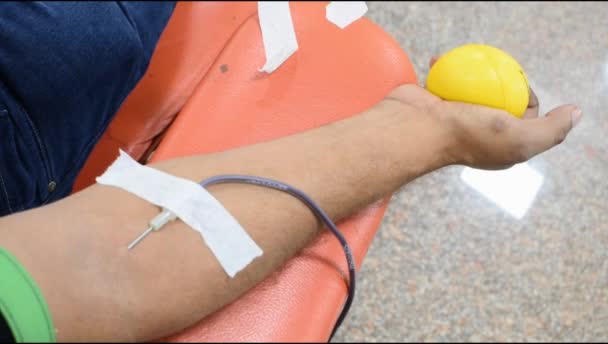 Blood Donor Blood Donation Camp Held Bouncy Ball Holding Hand — Vídeos de Stock