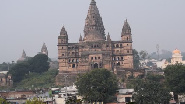 Όμορφη Θέα Orchha Palace Fort Raja Mahal Και Chaturbhuj Ναό — Αρχείο Βίντεο