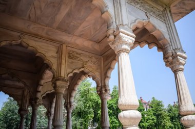 Lal Qila 'nın mimari detayları - Eski Delhi, Hindistan' daki Kızıl Kale, Delhi 'deki ünlü Hint şehirleri