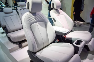 Noida, Uttar Pradesh, Hindistan, 28 Kasım 2023 - Otomobil Fuarı 2023 'te sergilenen tamamen otonom elektrik, dizel ve benzin otomobili. Otomobil geleceği için tasarlanmış yaratıcı bir araba.