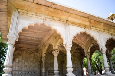 Lal Qila 'nın mimari detayları - Eski Delhi, Hindistan' daki Kızıl Kale, Delhi 'deki ünlü Hint şehirleri