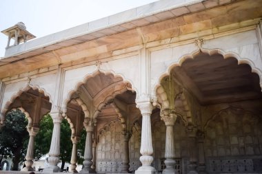 Lal Qila 'nın mimari detayları - Eski Delhi, Hindistan' daki Kızıl Kale, Delhi 'deki ünlü Hint şehirleri